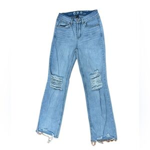 Rewash High Rise Distressed Light Wash Straight Leg Jeans